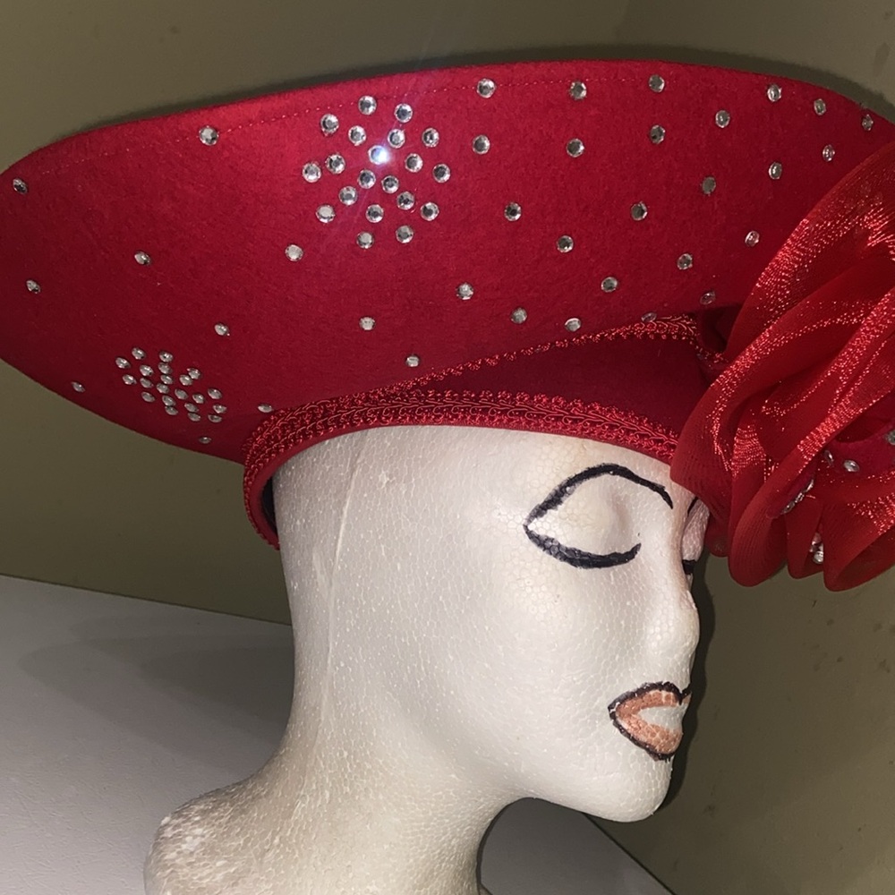 Gorgeous Red Wool Dress/Church/Kentucky Derby Hat by Deborah - Picture 6 of 12
